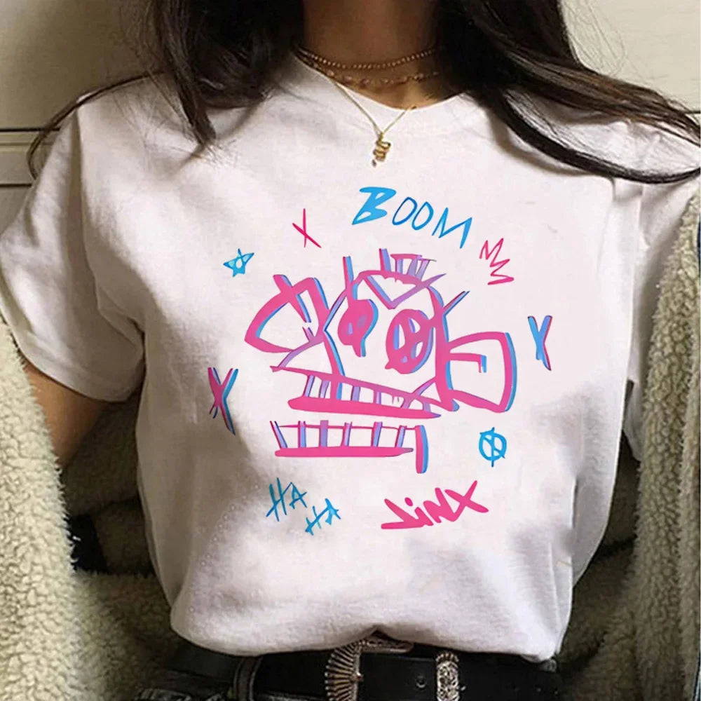 Jinx Arcane Monkey T Shirt Anime Cosplay Tees Women Men Unisex Grunge Aesthetic Short Sleeve Cartoon Print Summer Streetwear