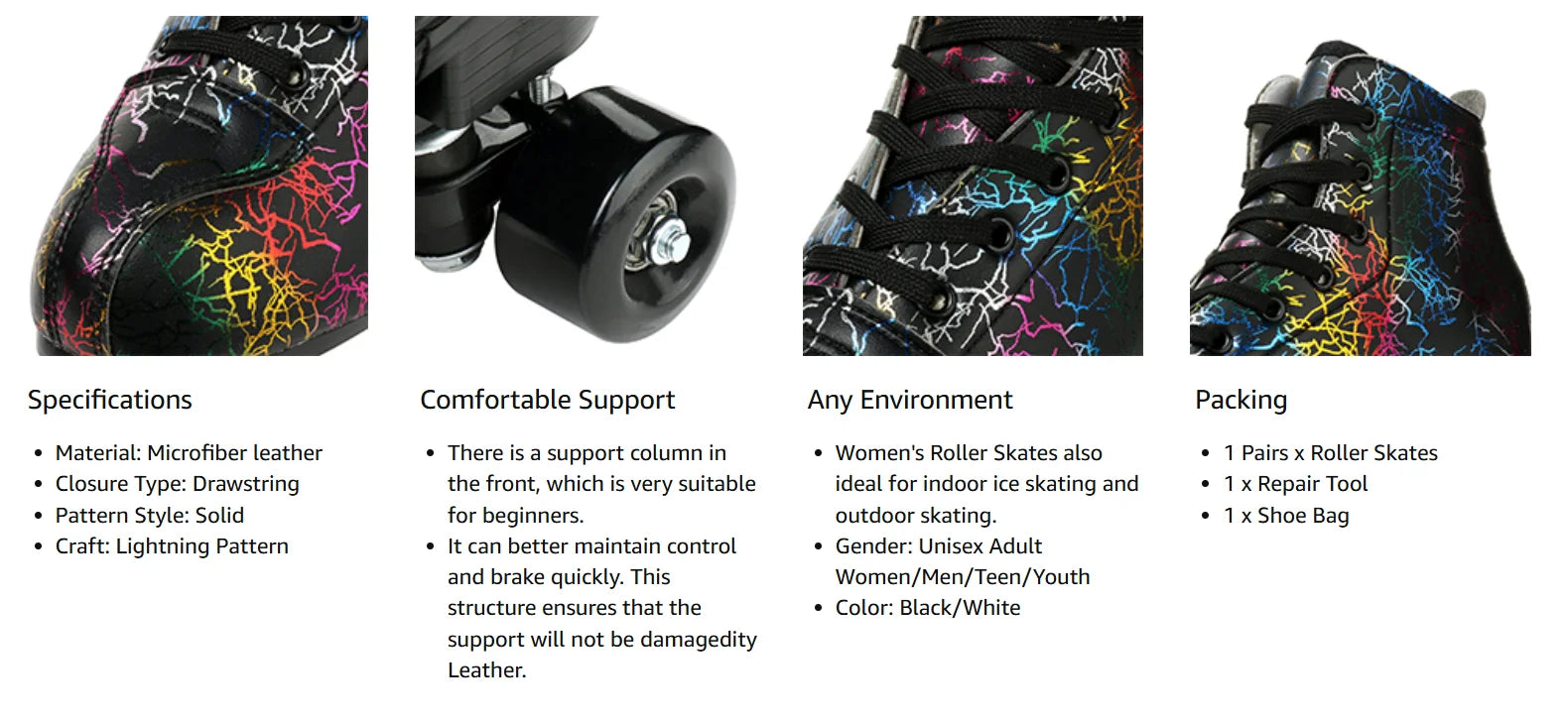 Unisex Roller Skates PU Leather Roller Skates Skating Shoes Zebra Printed Roller Skates Quad Skates Sneakers Flash Wheel Shoes