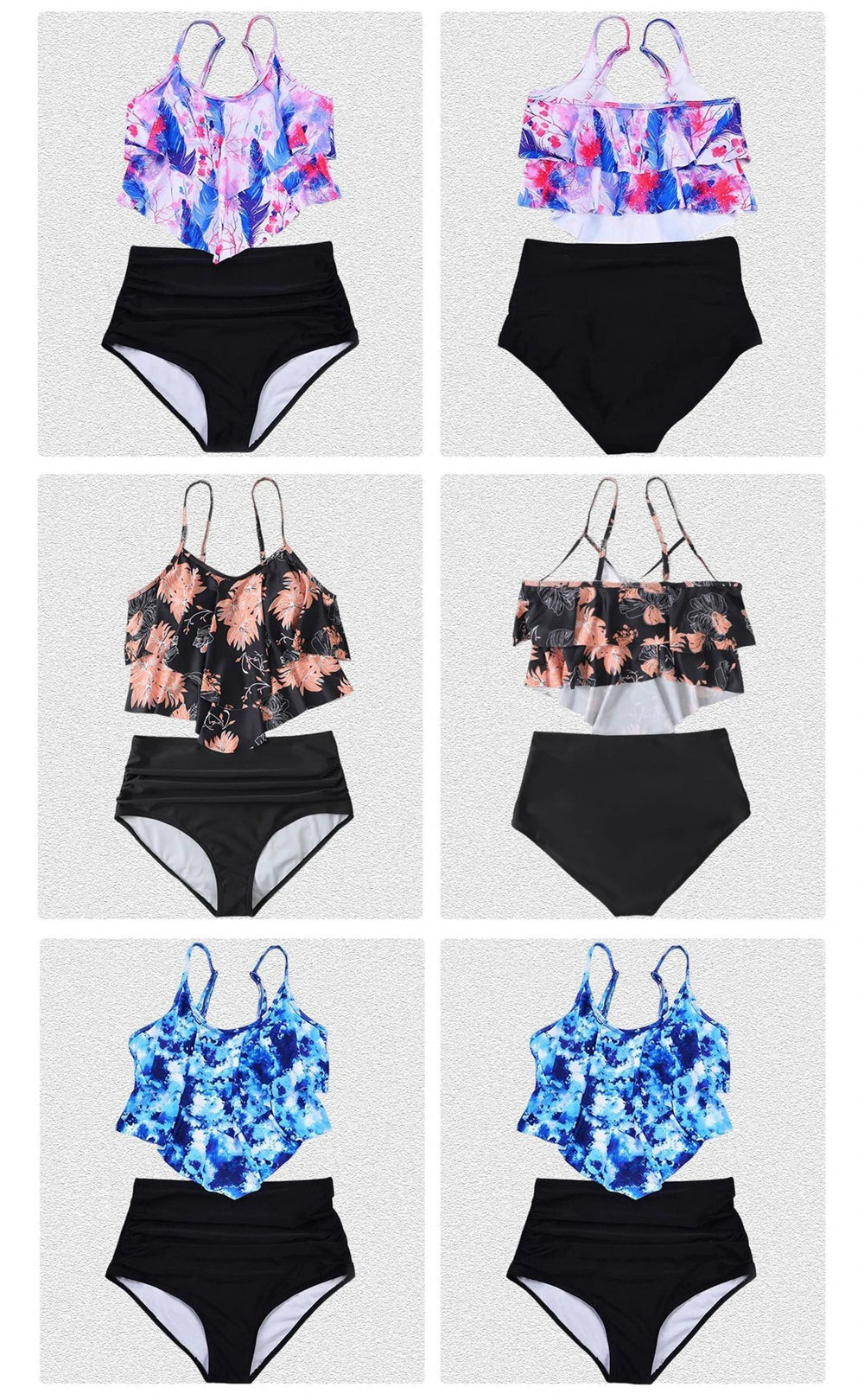 8 Colors Women Ruffled Tankini Set Padded Top With Adjustable Shoulder Straps Elastic Slim Knitted High Waisted Beachwear 2024