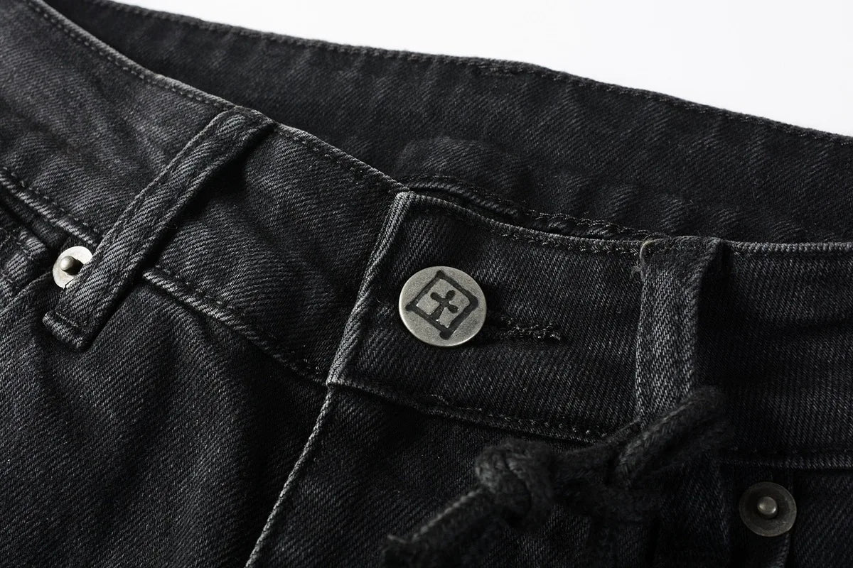 2025 New Fashion Trend High Quality Jeans Classic Retro American High Street Ripped Gray Paint Washed Skinny Jeans Men