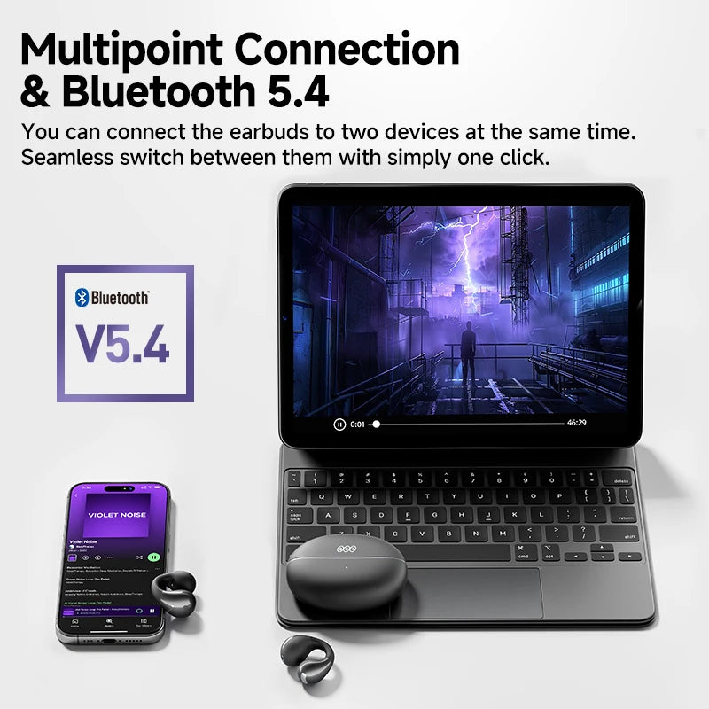 QCY Crossky C30 Wireless Earphones Bluetooth 5.4 Ear clip TWS Sports Earbuds Open Ear Earclip Dual-Connection Headphone