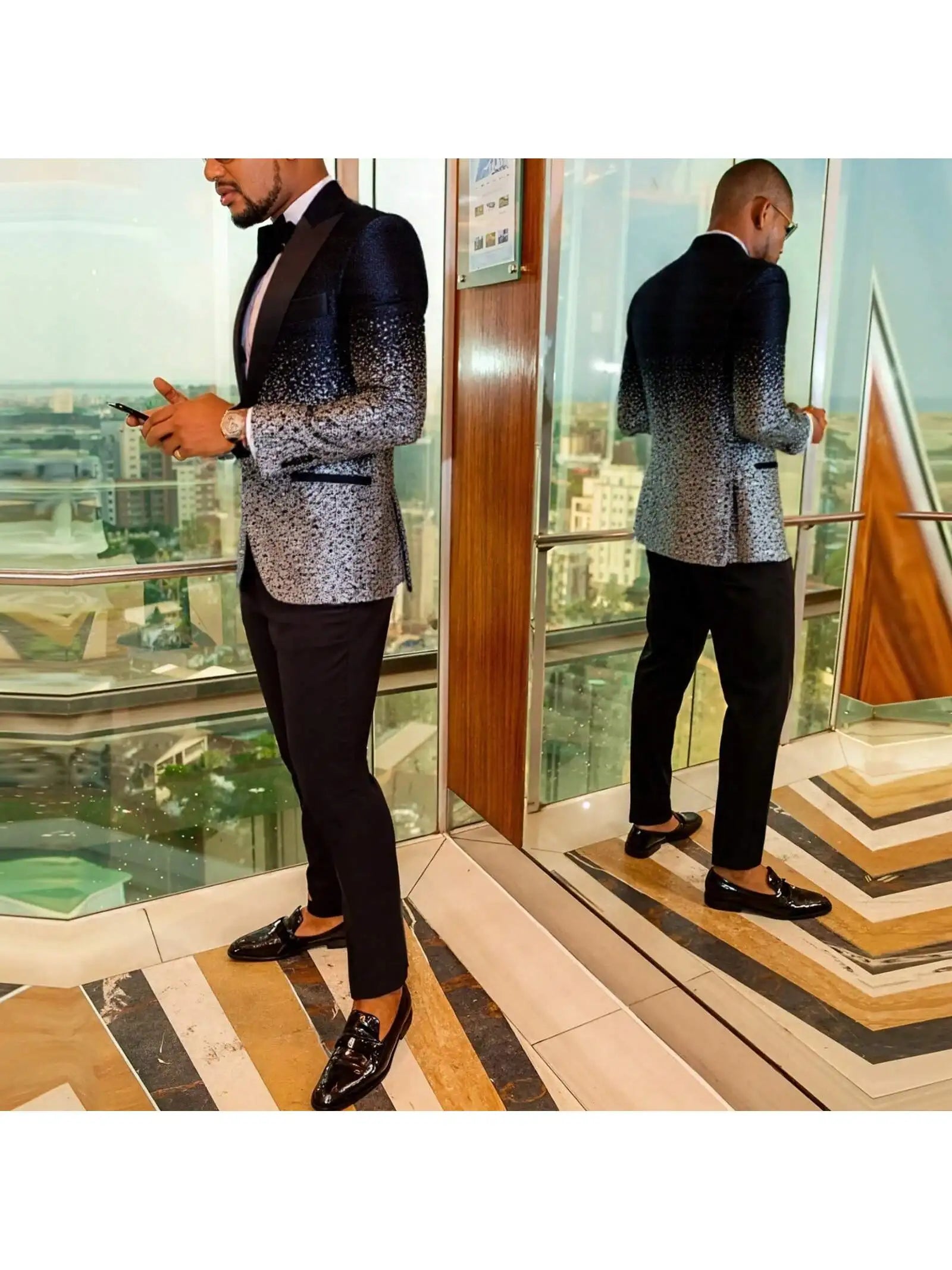 Men Sequin Shiny Prom Suit Jacket One Button and Blazers Tuxedo for Wedding Banquet