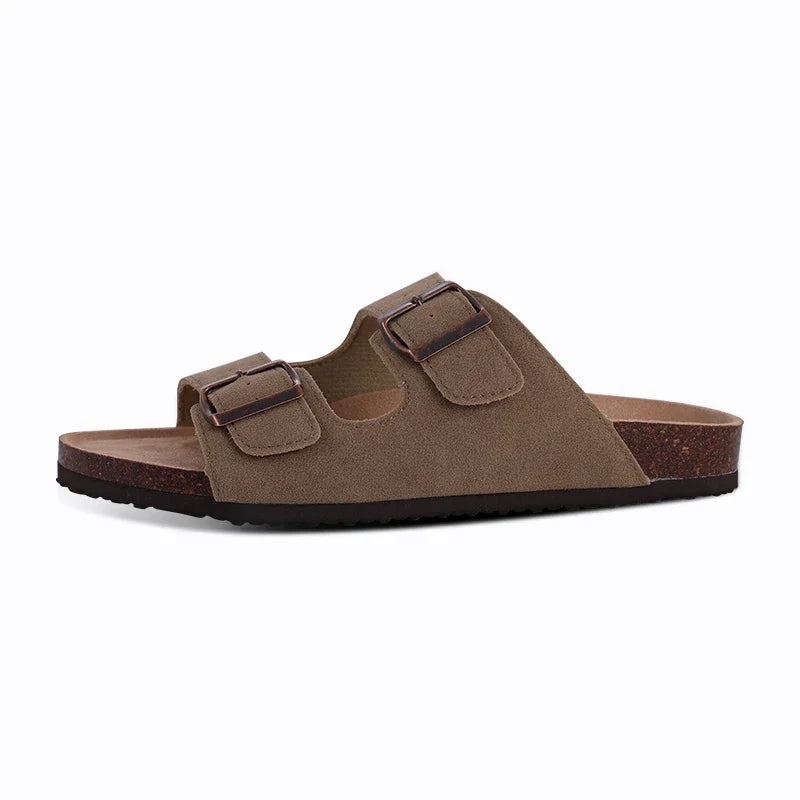 Fashion Women's Suede Mules Slippers Men Clogs Cork Insole Sandals With Arch Support Outdoor Beach Slides Home Shoes