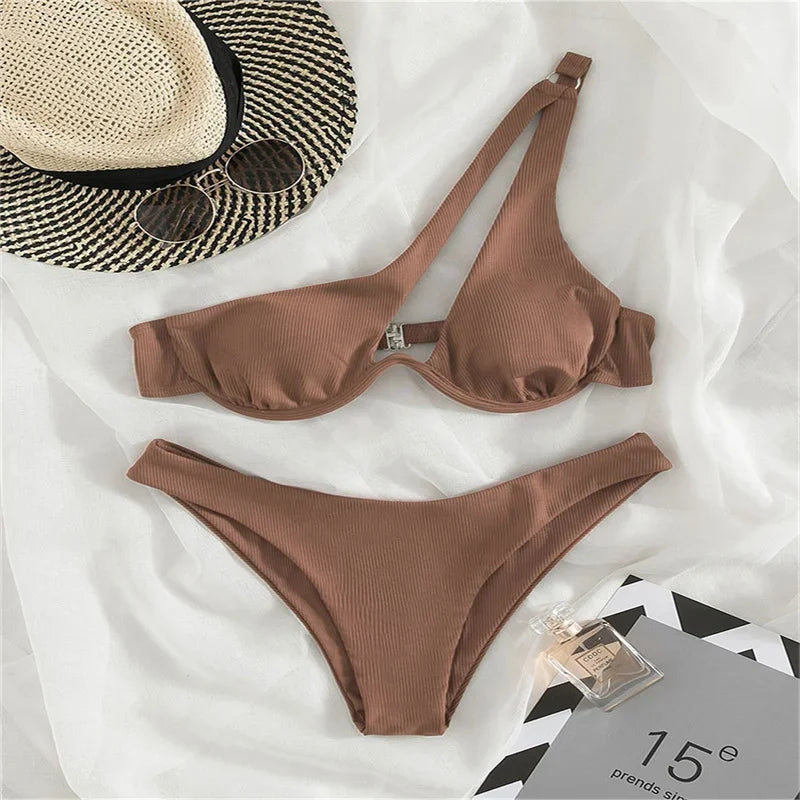 Bikini 2024 Woman Swimsuit Multicolour Swimwear Bathing Suit Sole Shoulder Sling Underwire Swimsuit Sexy Hotsweet Bikini Set New