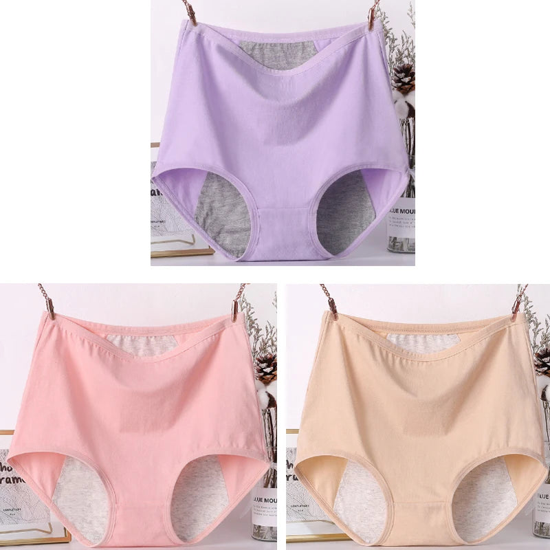 3pcs Girl Menstrual Panties Women's Physiological Briefs Ladies Period Leak Proof Panty High Waist Cotton Underwear