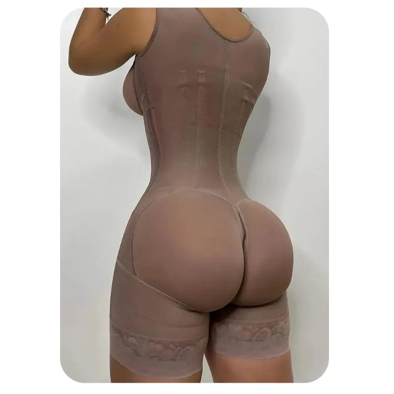 Body Shaper Shapewear Women Bodysuit Colombian Fajas 9-bone High Compression Girdle Double Tummy Control,Open Crotch with Zipper