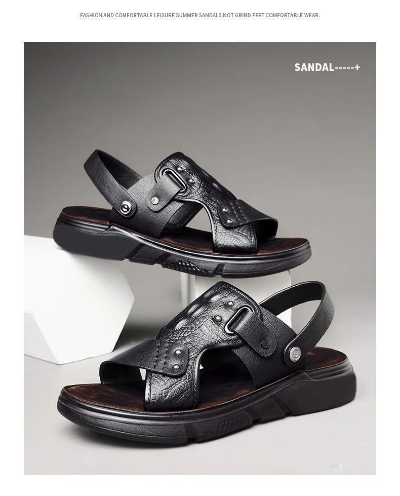 Big Size Men Leather Sandals Summer Classic Men Shoes Slippers Soft Sandals Men Roman Comfortable Outdoor Walking Footwear