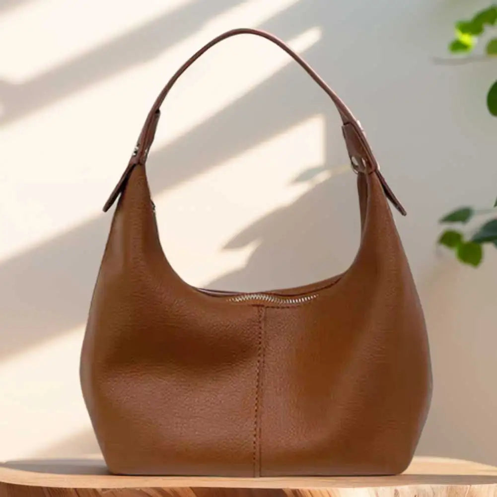 Women Vintage Underarm Bag PU Leather Simple Shoulder Purse Solid Color Casual Armpit Handbag Female Commute Bag