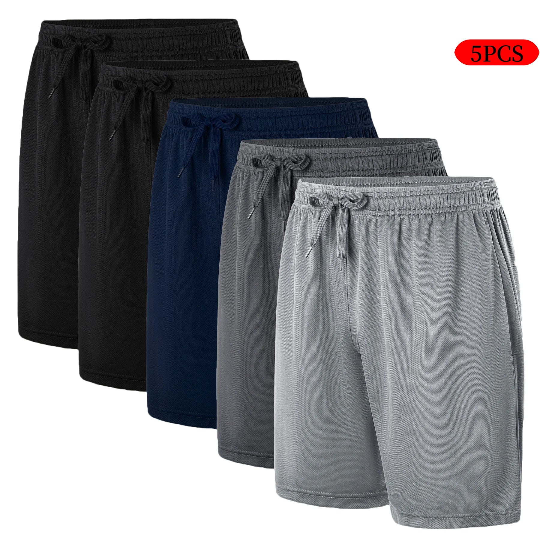 5-piece men's casual shorts with drawstring waistband, breathable fabric, available in multiple colors - ideal choice for summer