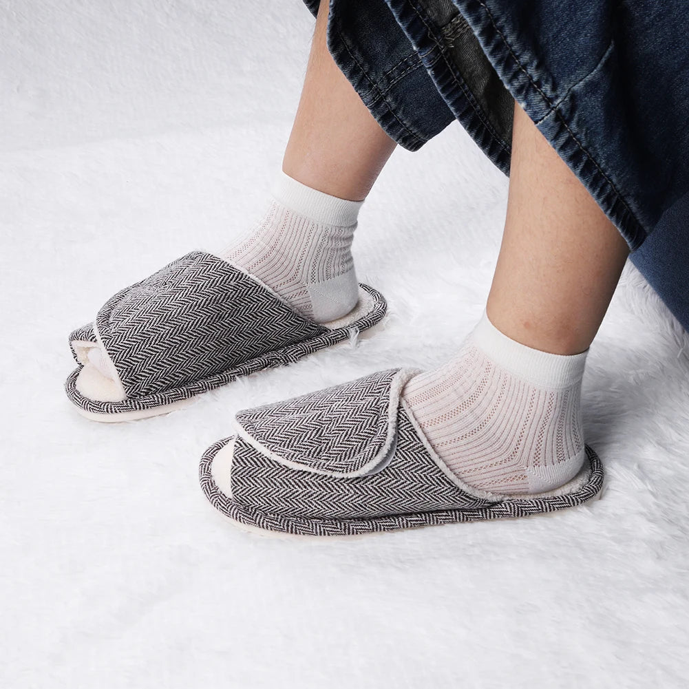 Plush House Slippers Hook and Loop Slippers Non-Slip Open Toe Slippers Comfortable Soft Indoor Slippers for Indoor Outdoor