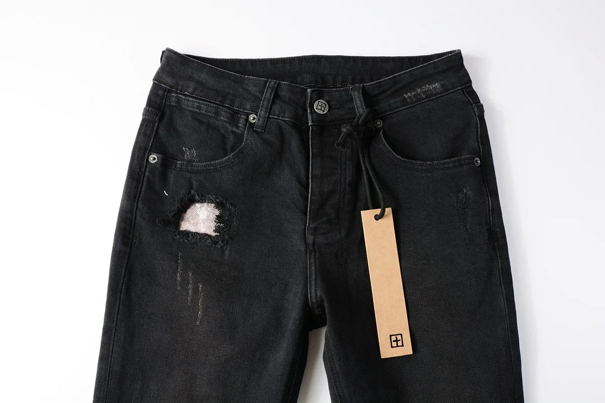 2025 New Fashion Trend High Quality Jeans Classic Retro American High Street Ripped Gray Paint Washed Skinny Jeans Men