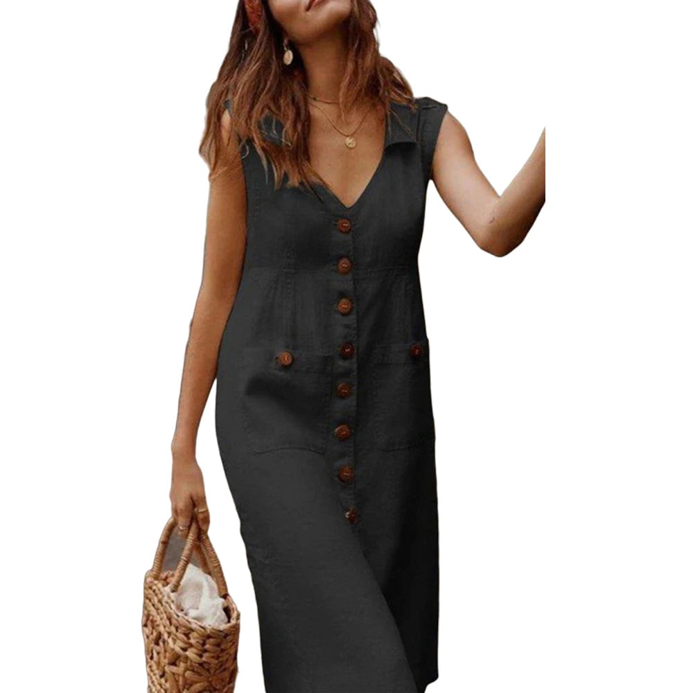 3XL Plus Size Cotton Linen Tank Dress Women Summer Casual Loose Beach Sundress Korean Fashion Slim Large Size Female Clothi