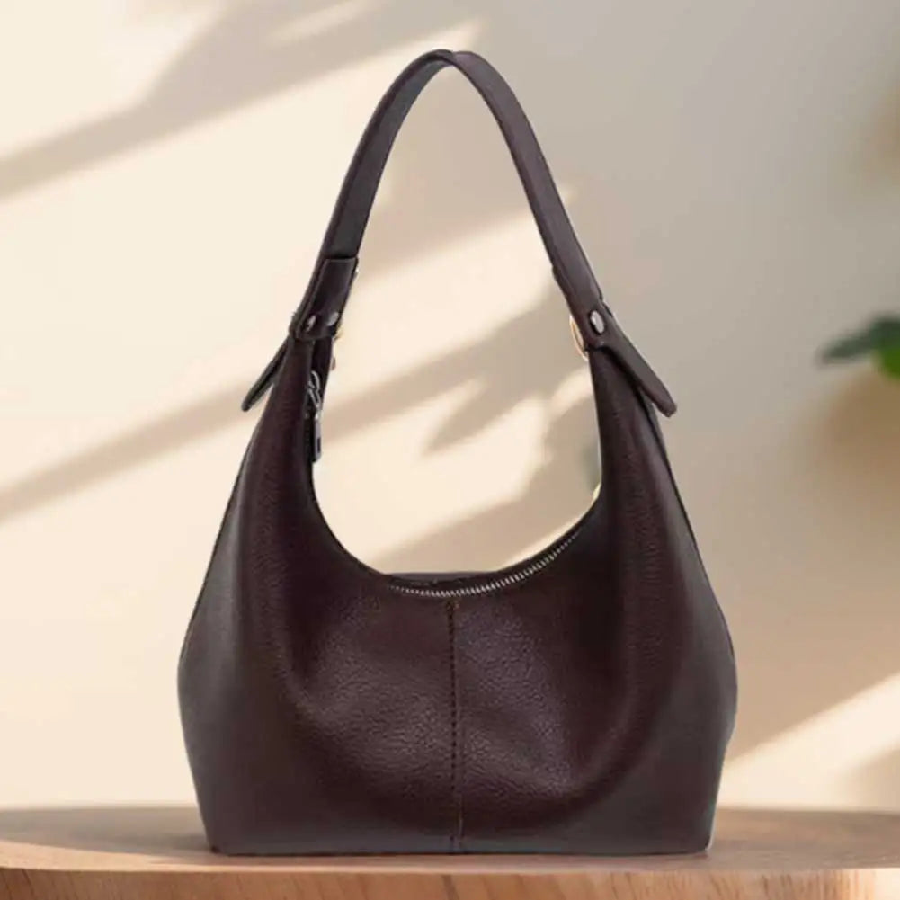 Women Vintage Underarm Bag PU Leather Simple Shoulder Purse Solid Color Casual Armpit Handbag Female Commute Bag