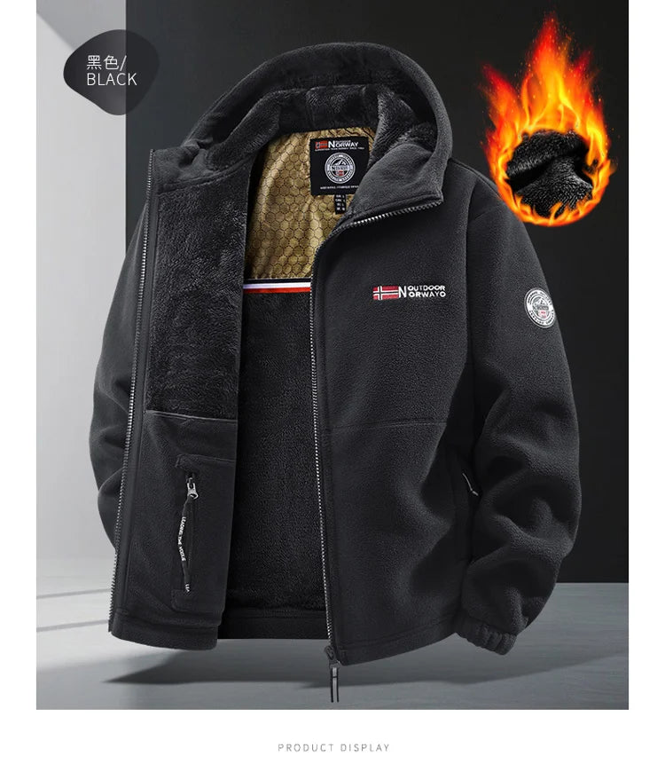 Maxbarley Brand Winter Fleece Jacket Men Casual Thickened Wool Coat Athleisure Design Warm Fashion Hooded Jackets Snow Ski Suit