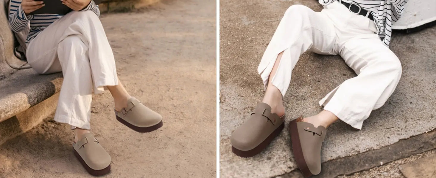 Asgard Women Men Suede Leather Clogs Slippers Fashion Unisex Cork Footbed Sandals Outdoor Antiskid Mules Shoes with Arch Support