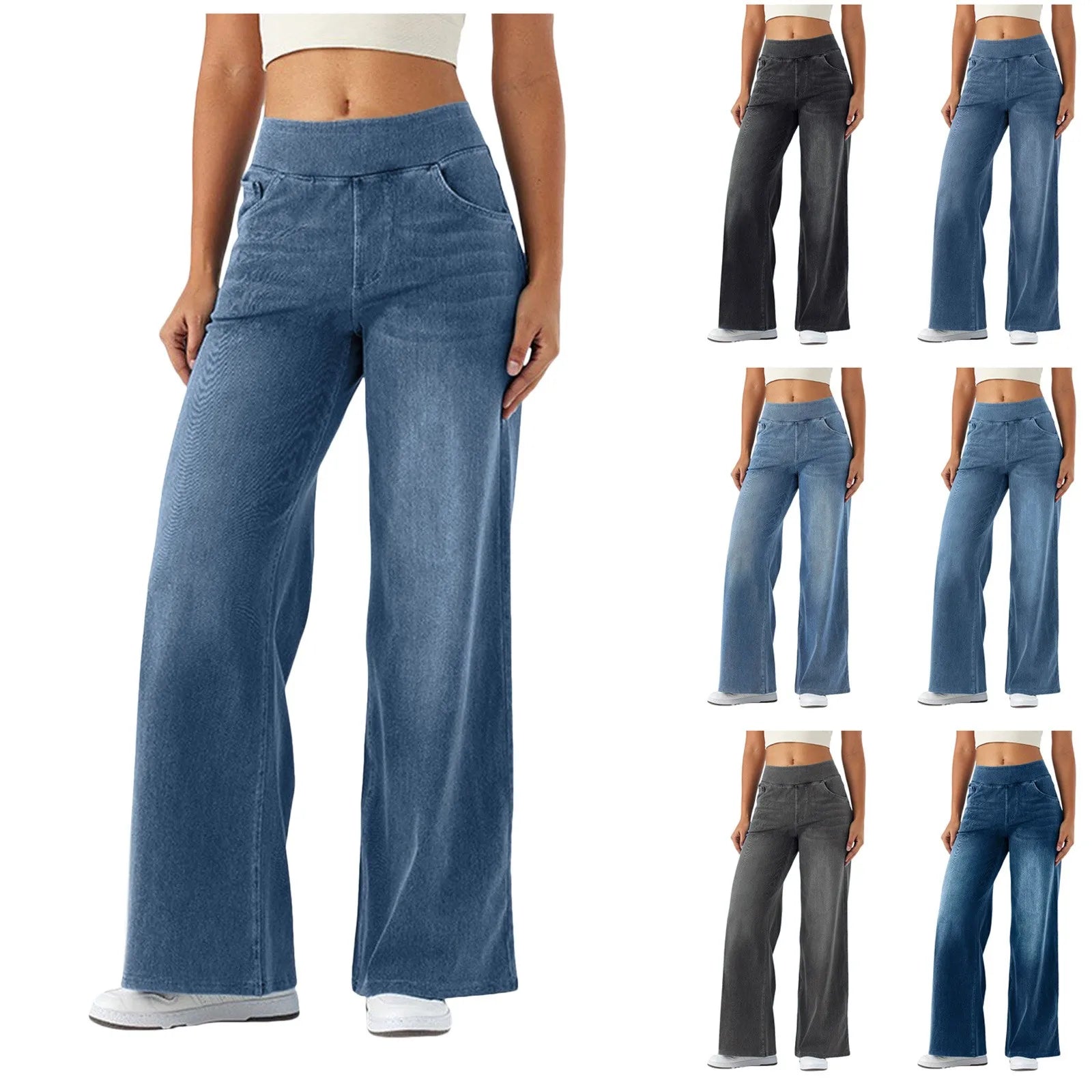 Baggy Ladies Wide Leg Trousers With Elastic Waistband High Waist Stretch Vertical Tube Trousers Stylish Womens' Casual Pants