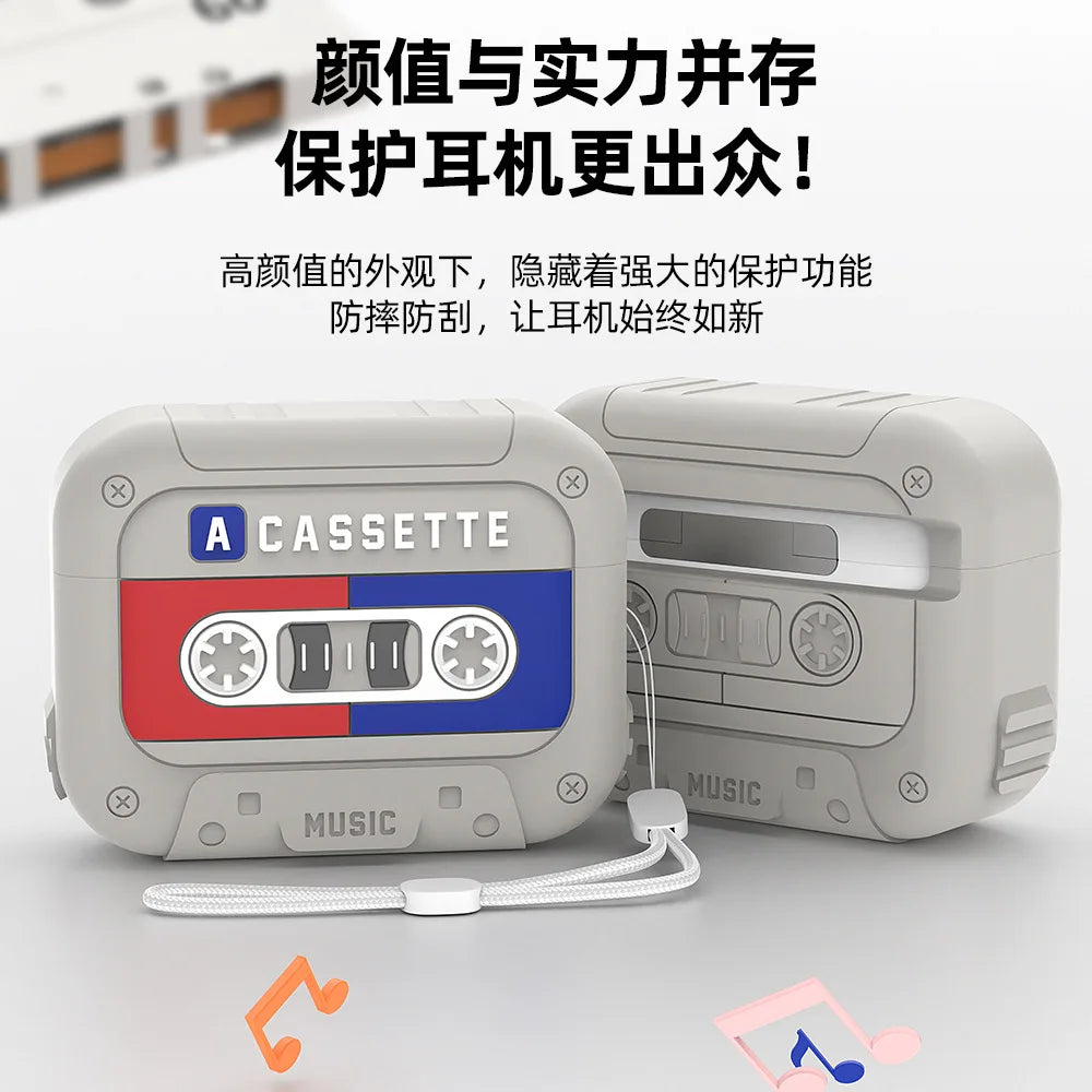 2025 Cassette Tape Case For  AirPods Pro 2 Case Cover Compatible Lanyard Included Shockproof Full Protection For  AirPods 4 Case