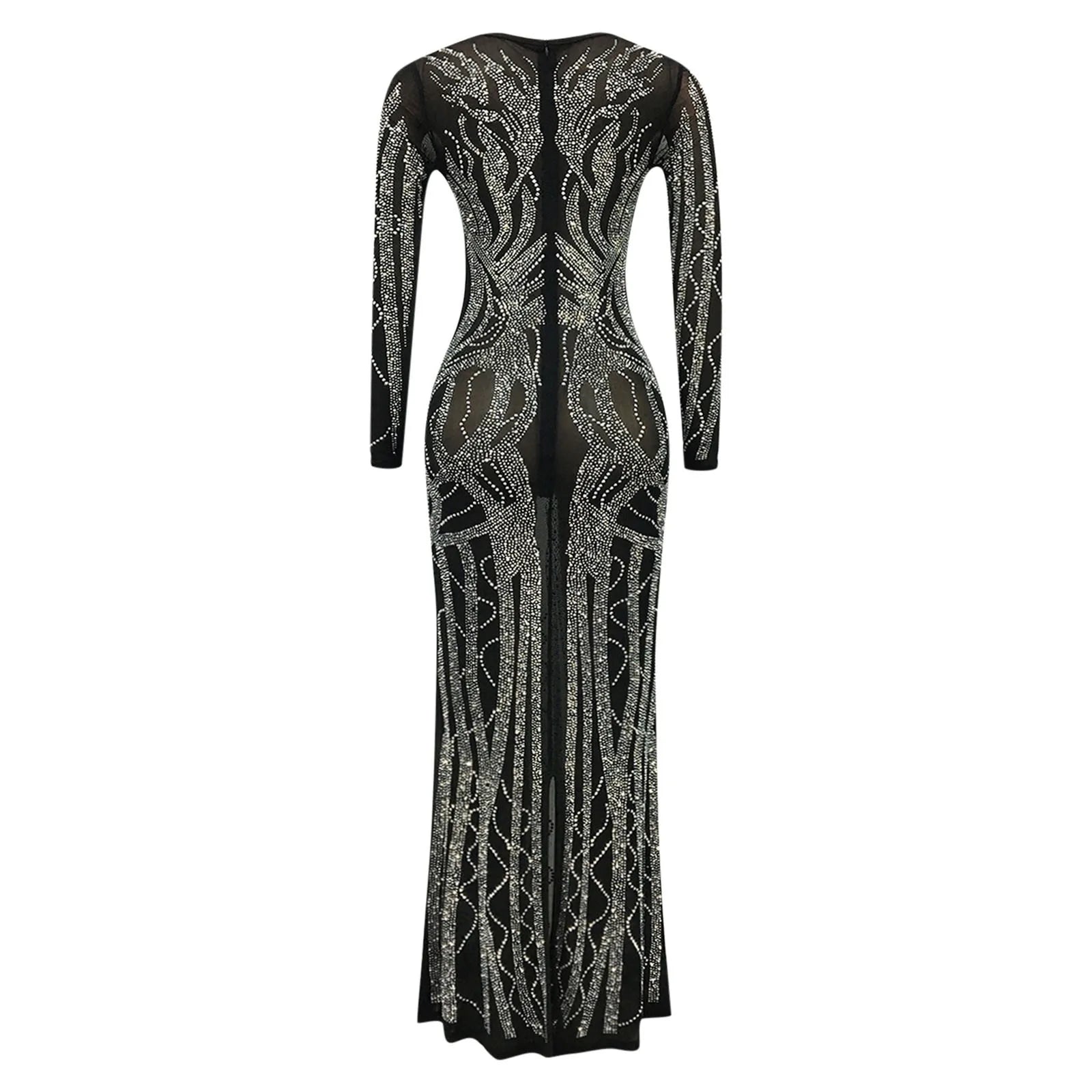 Beach Maxi Dress Slit Long High Women'S Rhinestone Mesh Neck V Sexy Sheer Dress Party Dress Sleeve Womens Coral Dress Casual