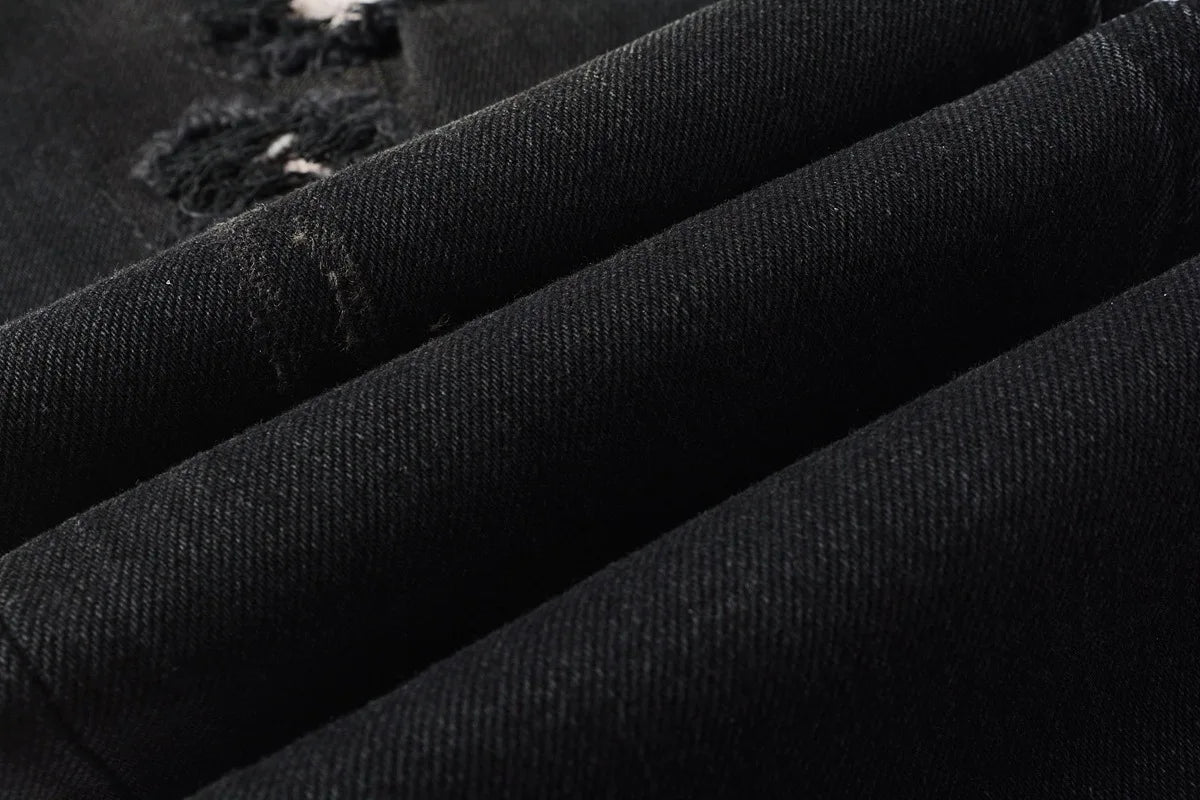 2025 New Fashion Trend High Quality Jeans Classic Retro American High Street Ripped Gray Paint Washed Skinny Jeans Men