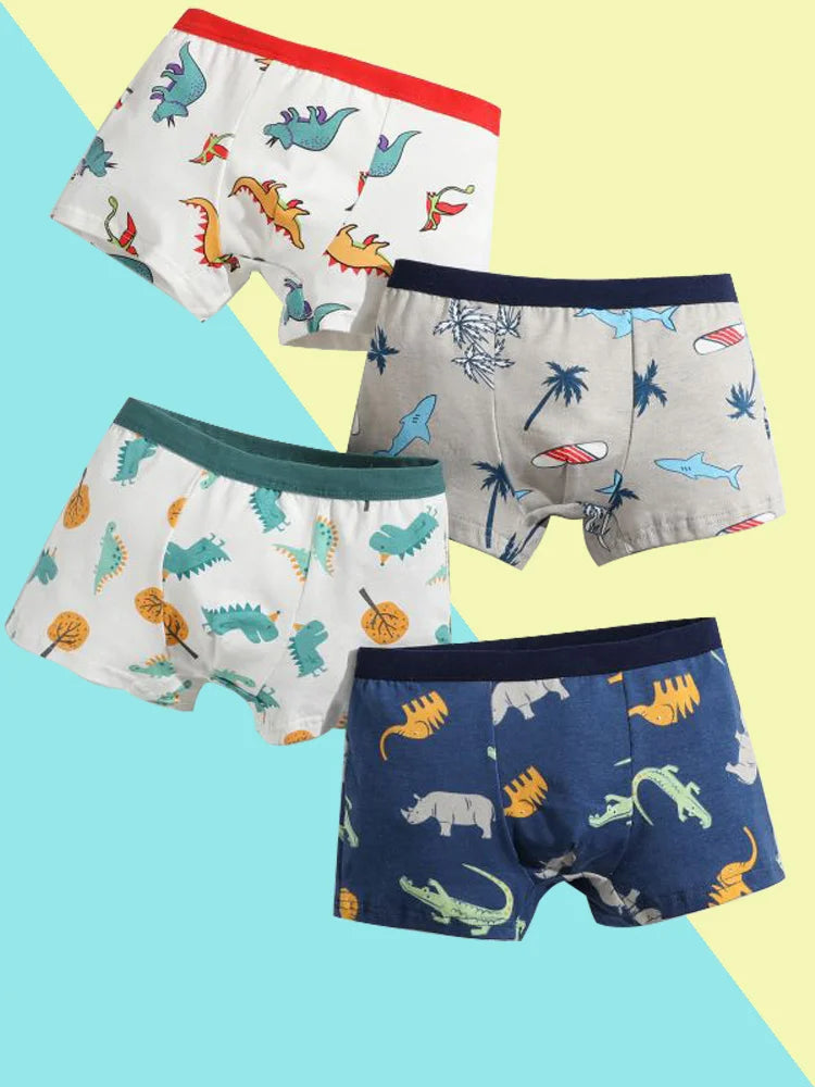 4/8 pcs Boys Boxer sets Briefs Kids Cotton Underwear Baby Underpants Teenager Cartoon Dinosaur Print Soft Children Panties 2-15Y