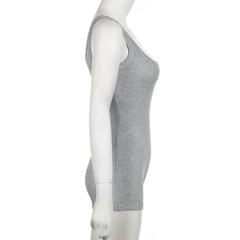 BIIKPIIK Solid Square Collar Women Rompers Casual Sleeveless Knit Playsuits Sporty Jogging Slim Fit Overalls Body-shaping Summer