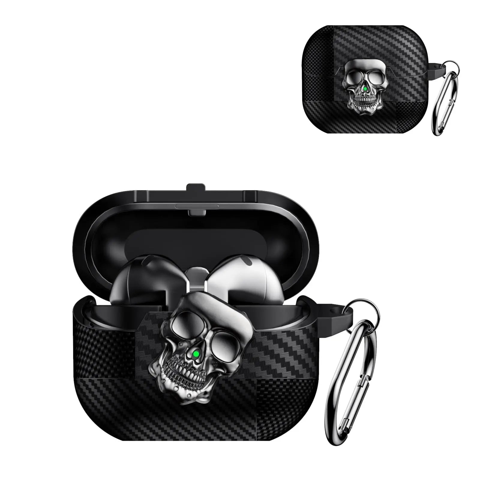 New For Samsung Galaxy Buds 3 Pro with Keychain & Cleaner Kit Funny Skull Carbon Fiber Protective Case For Samsung Galaxy Buds 3