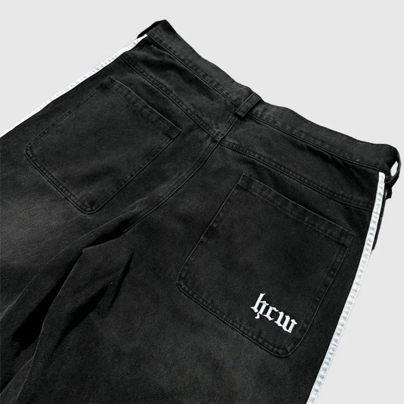 2025 men Jean Fashion high quality Striped Harajuku Jeans women Hip Hop streetwear Casual wide leg Jeans Vintage Jean