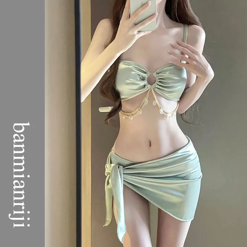 Bikini Swimsuit Female Sexy Pure Desire Three-piece 2025 New Photo Good-looking Seaside Vacation Hot Spring Swimsuit