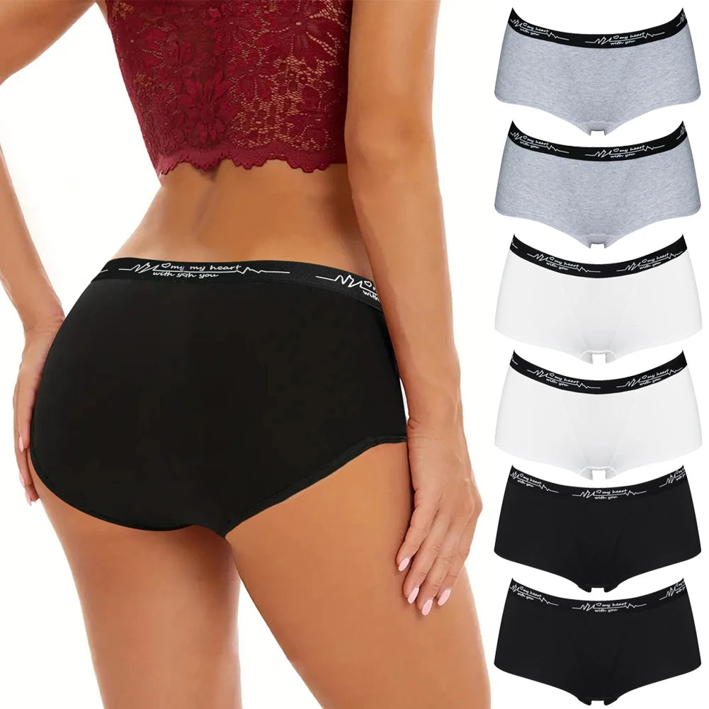 6 Pcs Cotton Boyshort Underwear for Women Cute Boxer Briefs Panties Ladies