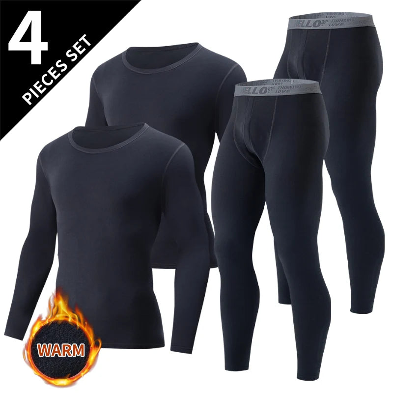 1/2/4-Piece Men's Fall/Winter Thermal Underwear Fashion Joker Long-sleeved Trousers Home Suit Youth Sports Elastic Waist Pants