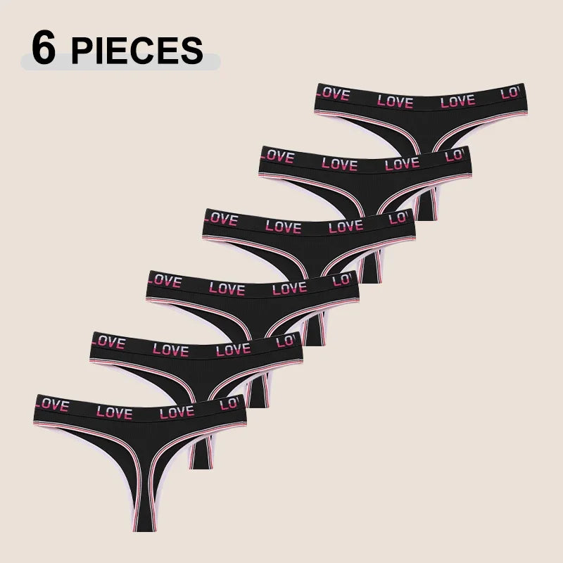 6Pcs/Set Women's Cotton Panties Sexy Stripe Letter Thongs Sets Low Waist Soft Comfortable Underwear Female Breathable G-strings