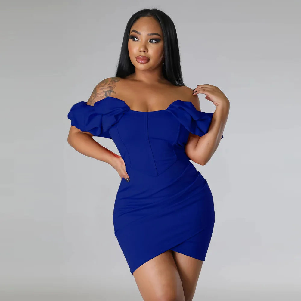 Petal Sleeve Fishbone Waist Dress Women 2024 Pleated Bodycon Long Sexy Dress Elegant Robes Party Dresses Vestidos