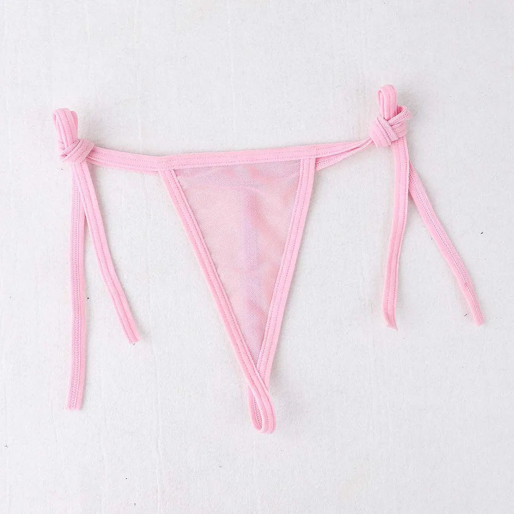 Womens Sexy Mesh Strap Lingerie Bikini Swimwear Bra With Tie Side Thong Beachwear Strap Bra Underwear Set Casual Female Bikini