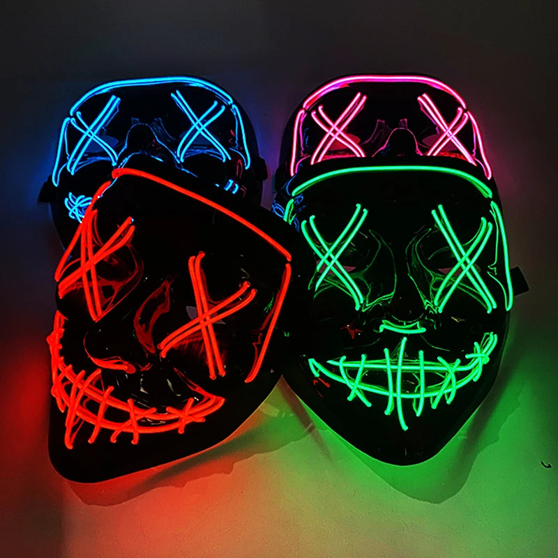 Wireless Neon LED Purge Mask Glow in The Dark Cosplay Horror Mask Halloween Masquerade Party Masks Glowing Funny Dress Up