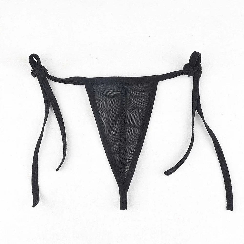 Womens Sexy Mesh Strap Lingerie Bikini Swimwear Bra With Tie Side Thong Beachwear Strap Bra Underwear Set Casual Female Bikini