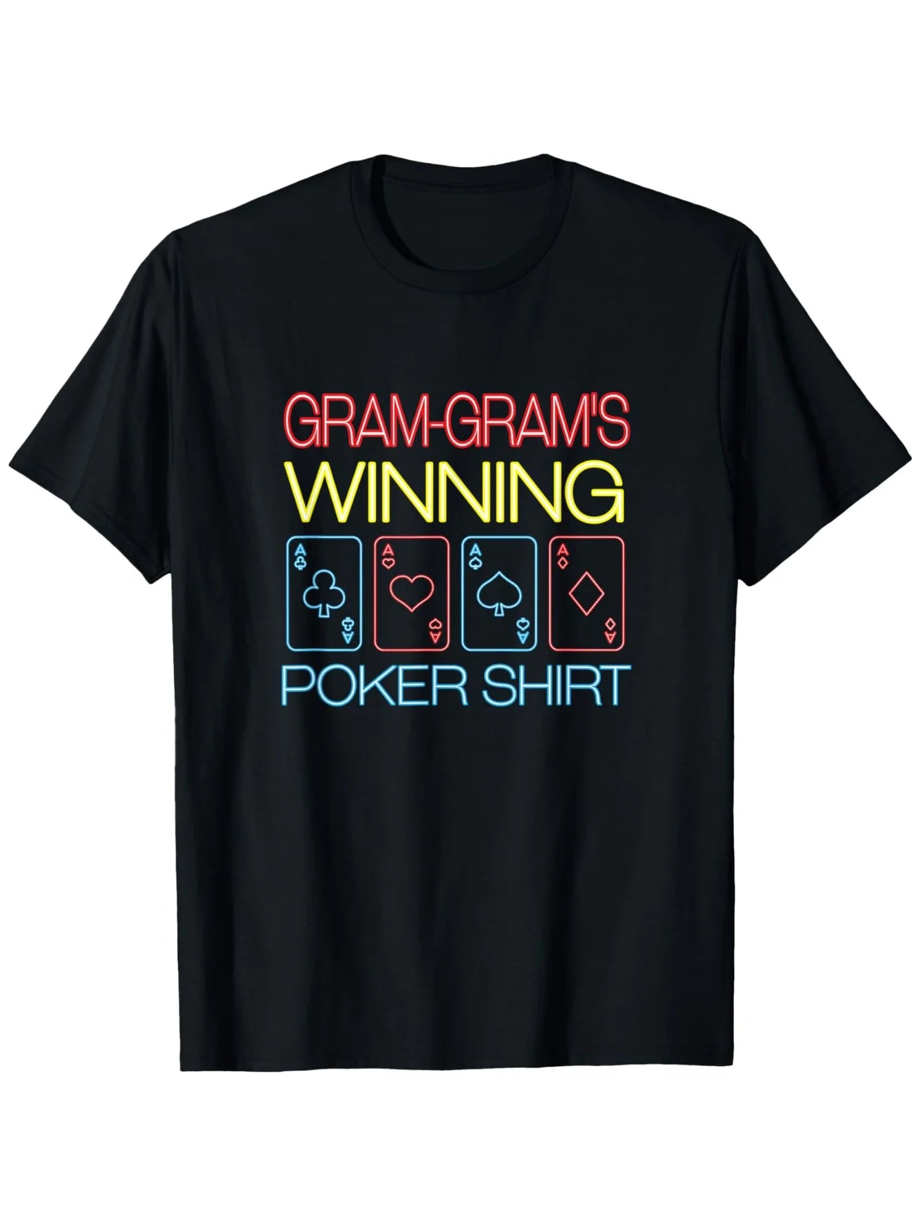"Gram's Winning Poker Shirt - Casual Men's Black T-Shirt, 100% Cotton, Relaxed Fit, Colorful Card Graphics, Machine Washable"