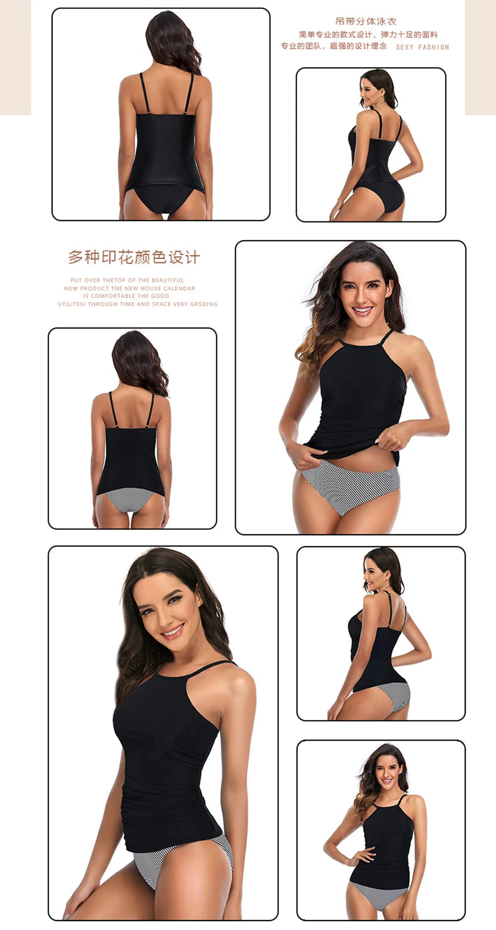 13 Colors Women Conservatively Cover Belly Tankini Set Padded Top With Adjustable Shoulder Straps Elastic Slim Knitted Beachwear