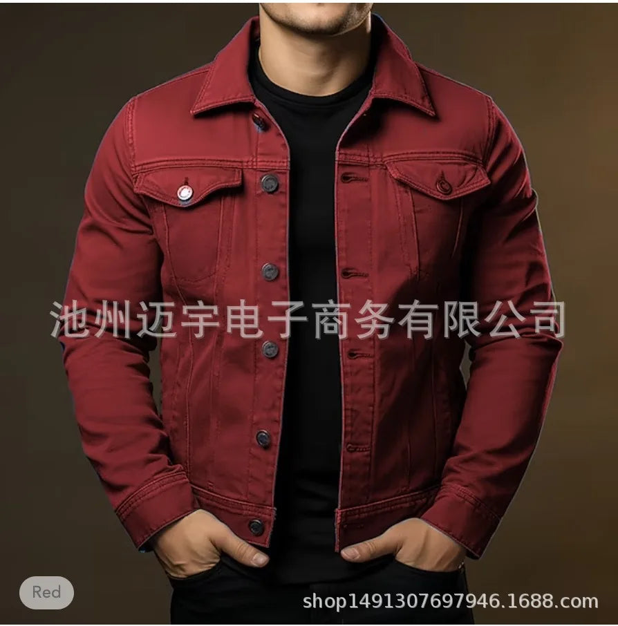 Men Denim Jacket Single Breasted Coats Washed Jackets Turn Down Collar Outerwear Long Sleeve Jackets Casual Spring Pockets