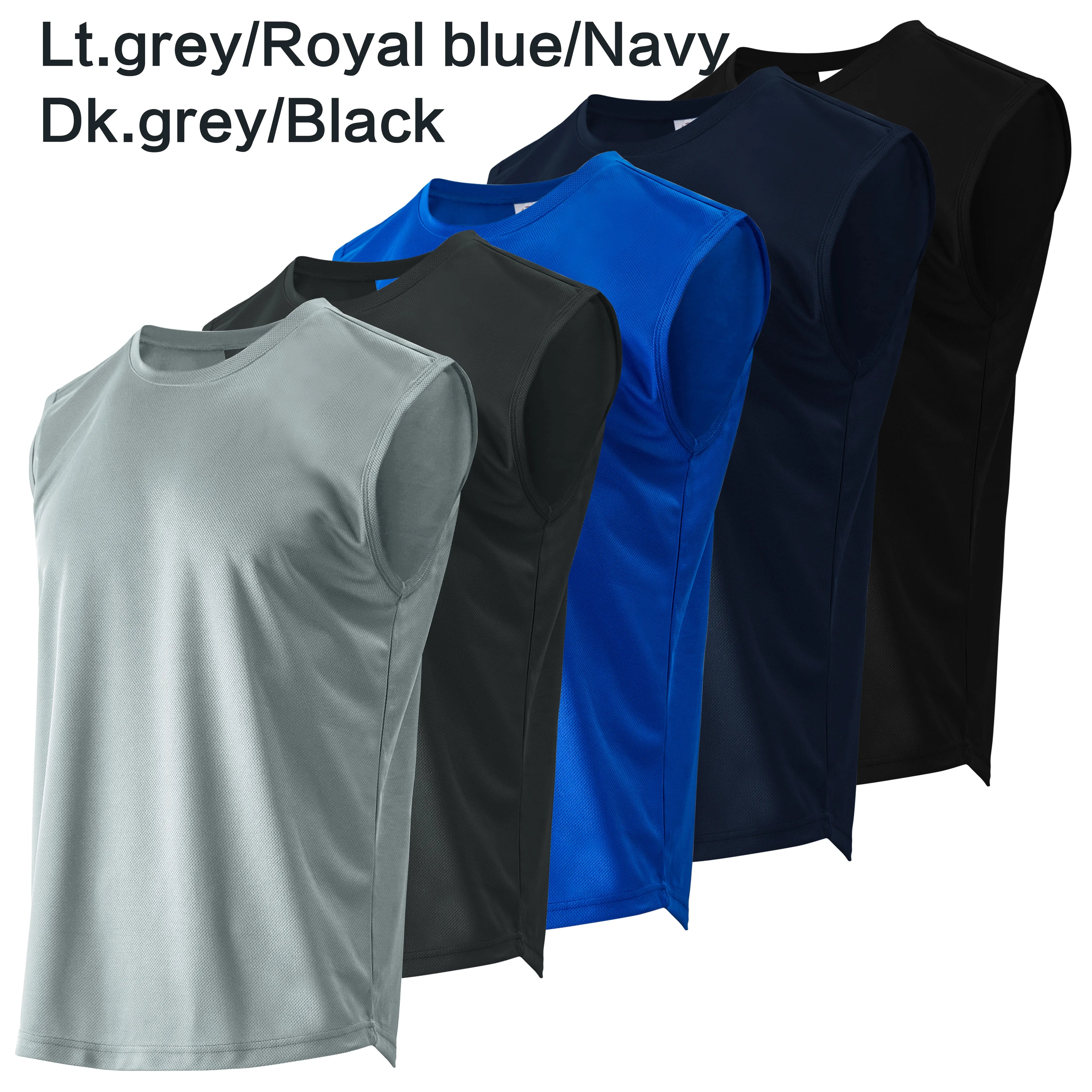 5-piece summer men's quick drying solid color sleeveless sports vest suitable for fitness training and outdoor activities