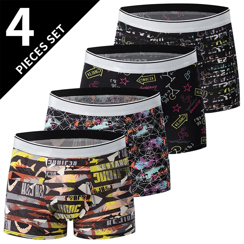 4 Pack European and American MEN'S Solid Color Boxer Underwear Comfortable Swimming Trunks Oversized Juvenile Boxer Underwear