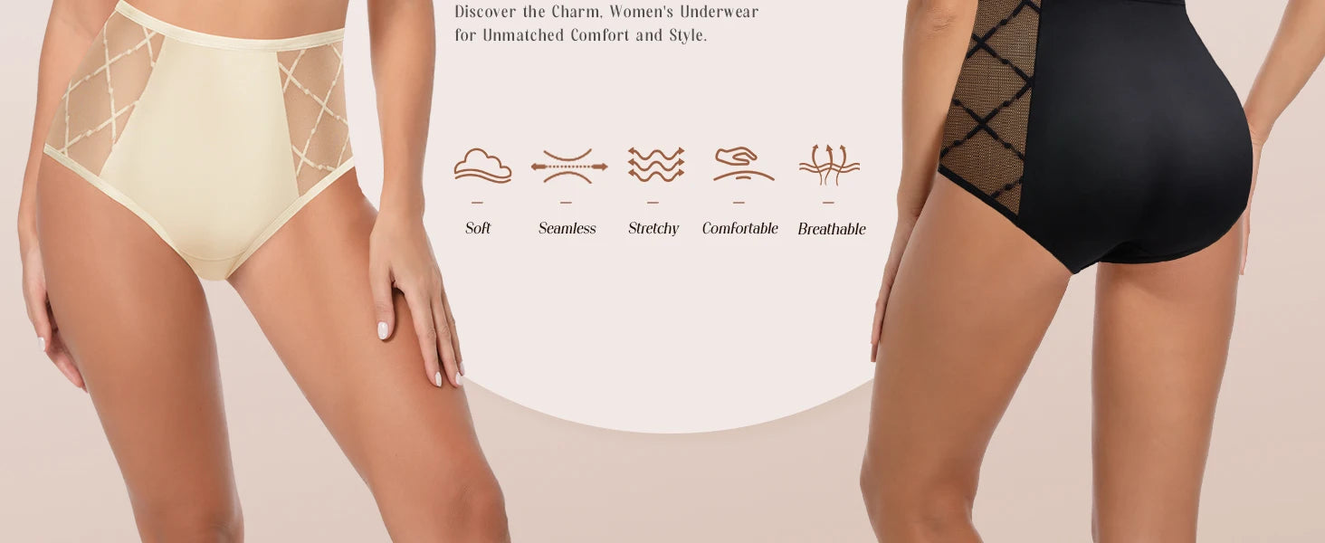MEIYATING Women's Underwear High Waisted Seamless Ladies Underwear Panties Full Coverage Silky Briefs 4 Pack