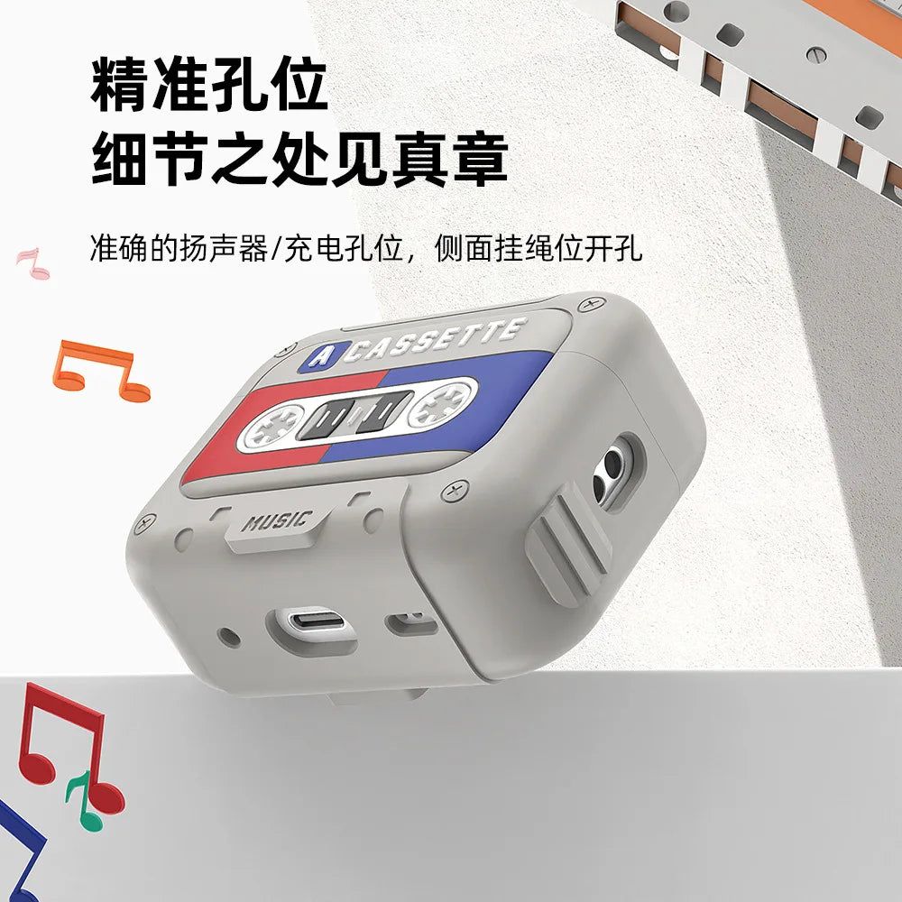 2025 Cassette Tape Case For  AirPods Pro 2 Case Cover Compatible Lanyard Included Shockproof Full Protection For  AirPods 4 Case
