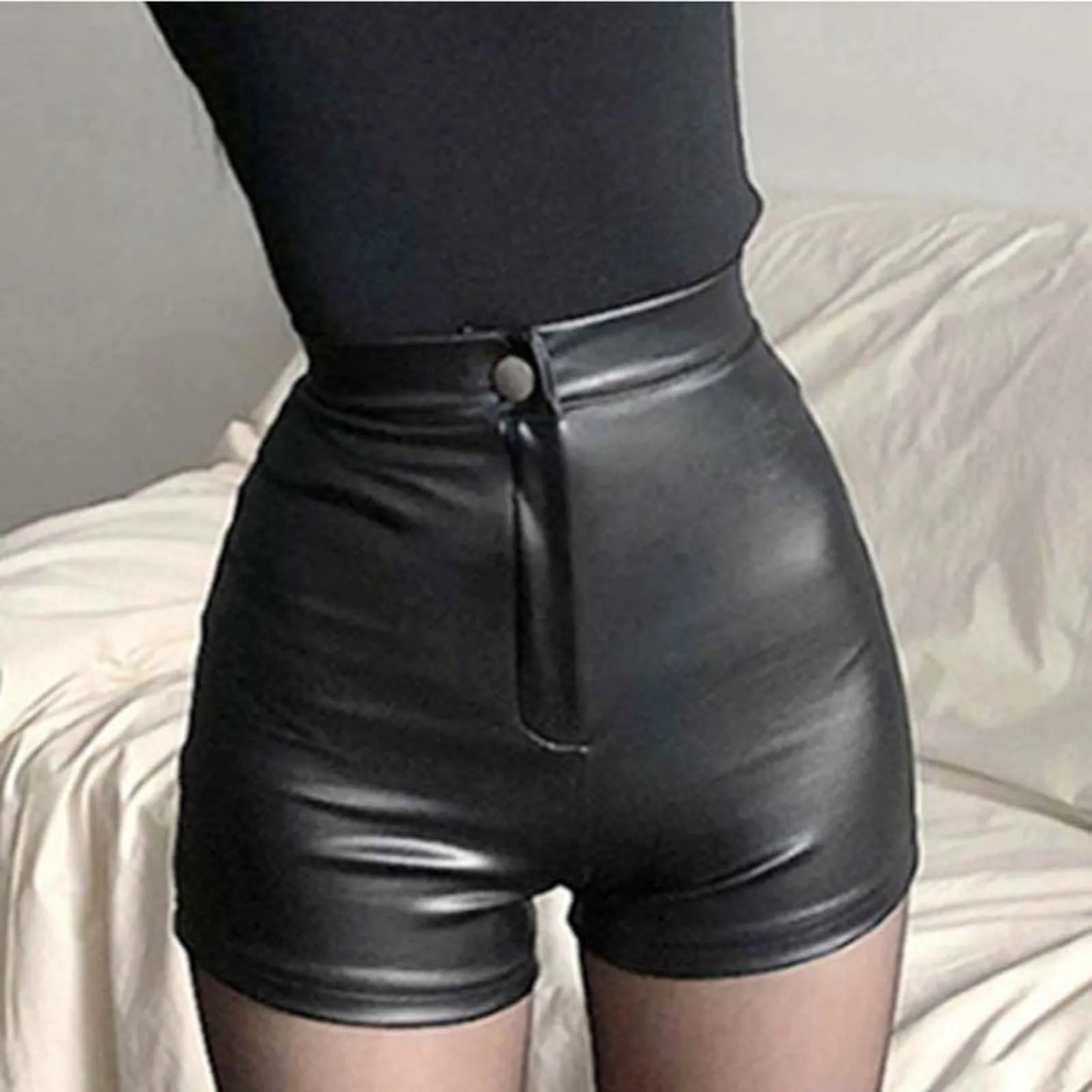 Black Pu Leather Shorts High Waist Sexy Legging Pants Female Casual Faux Leather Sexy Temperament Slim Fit Look Thin Bottoms