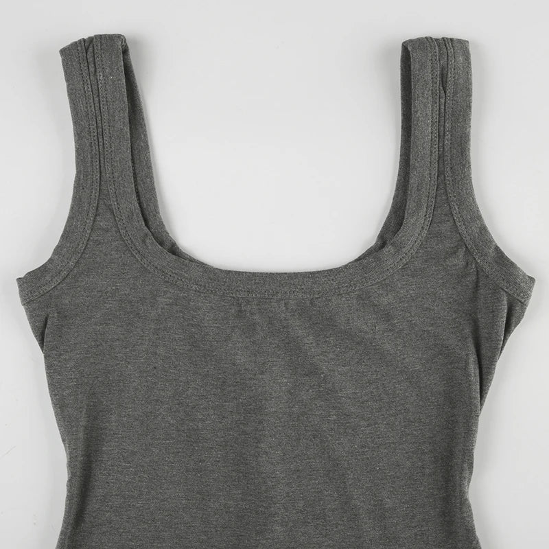 BIIKPIIK Solid Square Collar Women Rompers Casual Sleeveless Knit Playsuits Sporty Jogging Slim Fit Overalls Body-shaping Summer