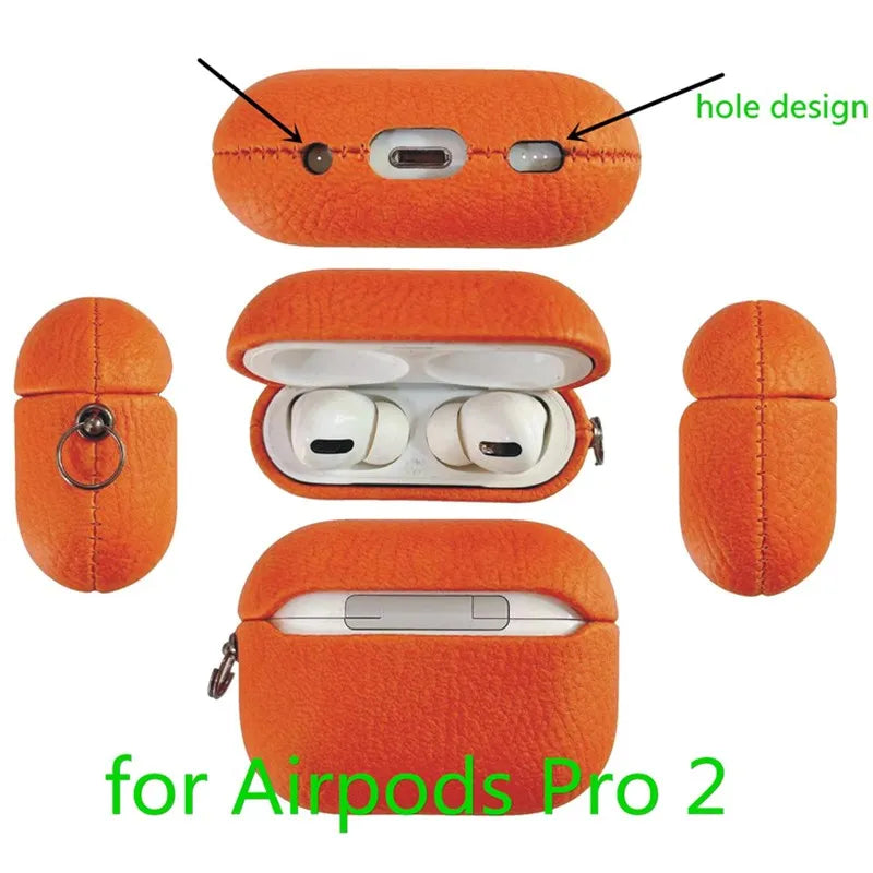 Genuine Leather For AirpPods Pro 2 Case AirPods 1 2 3 cover Bluetooth Earphone Accessories Lychee Pattern Cowhide With Buckle