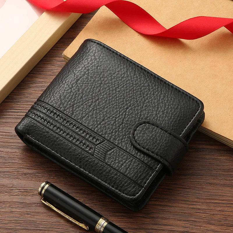 PU Leather Men's Short Wallet Multi Functional Zipper Buckle Men's Purse Business Short Multi Card Slot Money Bag