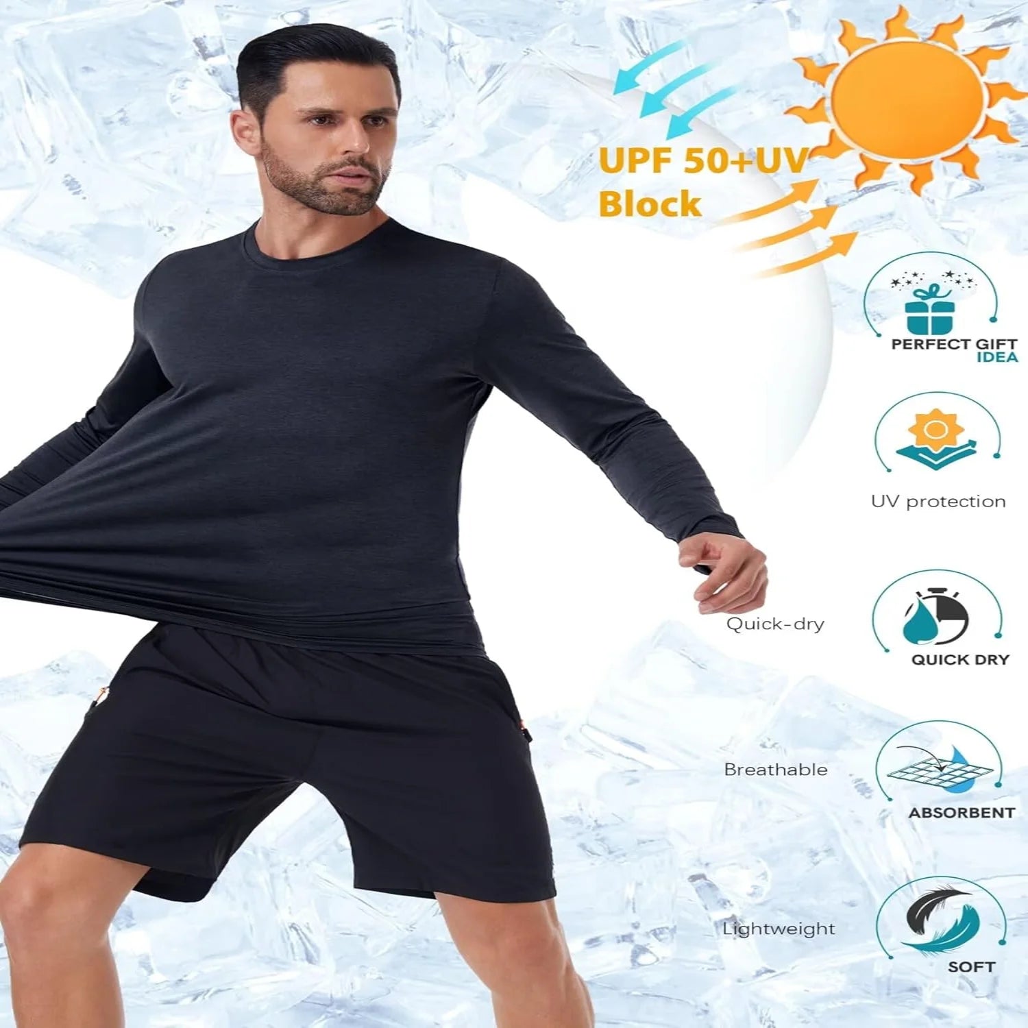 1 Pack Men's Quick Dry Long Sleeve Shirts Moisture Wicking  Protection UV UPF  Performance T-Shirt for Casual