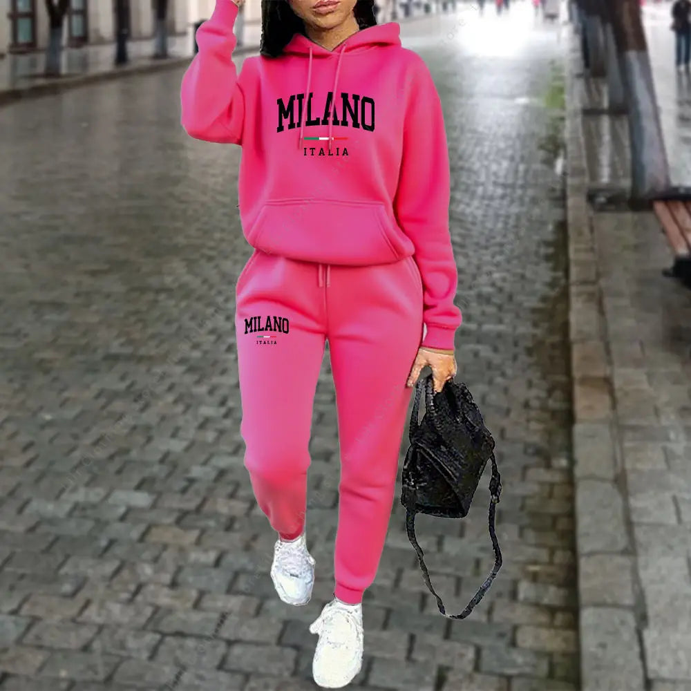 Autumn Winter Women's Sets 2pcs Hoodies Pants Suit Sports Outfits 2025 MILANO Letter Print Aesthetic Clothes Ladies Tracksuit