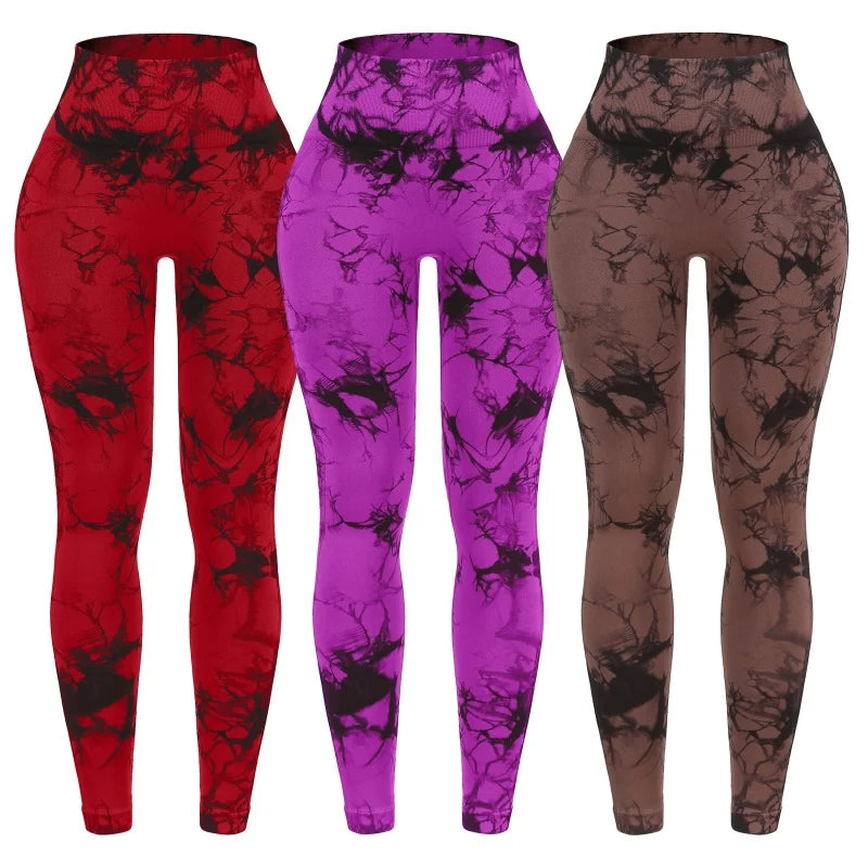 3 Piece Workout Leggings Sets for Women High Waisted Tie Dye Gym Scrunch Butt Lifting Seamless Yoga Leggings Athletic Pants