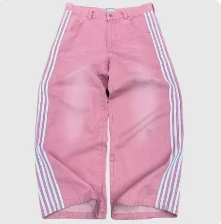 2025 men Jean Fashion high quality Striped Harajuku Jeans women Hip Hop streetwear Casual wide leg Jeans Vintage Jean